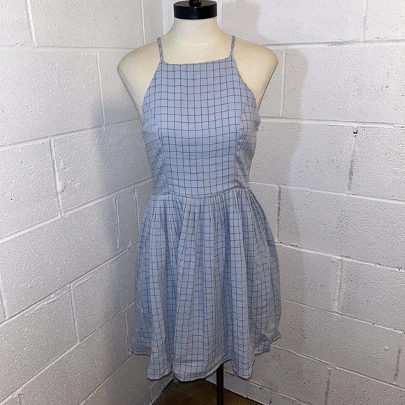 Doe And‎ Rae Blue Windowpane Spaghetti Strap Dorothy Dress Small - Picture 1 of 16